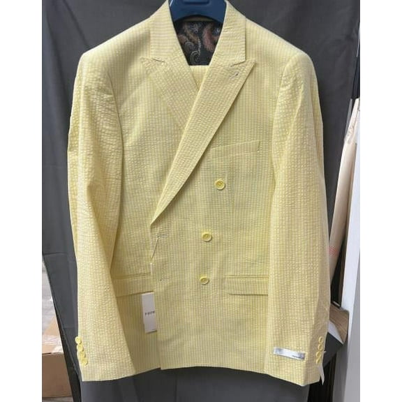 Double Breasted Suit - Seersucker Suit - Light Yellow Summer Suit