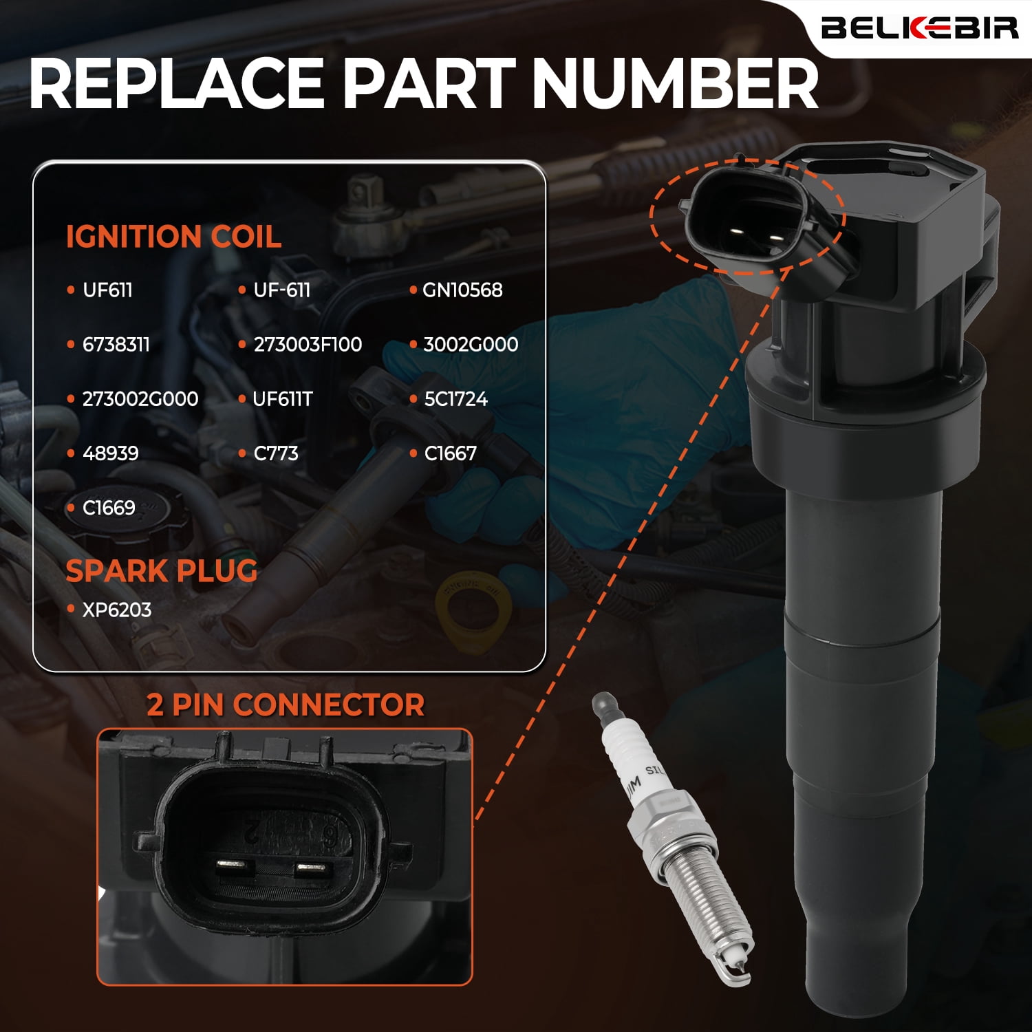 Set of 4 Ignition Coil Pack & Iridium Spark Plugs Compatible with 2.0L 2.4L 2008-2014 Hyundai Sonata Santa Tucson Genesis Coupe, 2008-2015 Kia Optima Forte Sorento Replace UF611 & XP6203