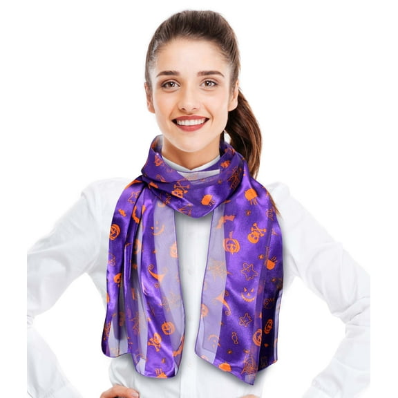 CBC Crown Women's Fun Halloween Pattern 13" x 60" Silk Feeling Scarf