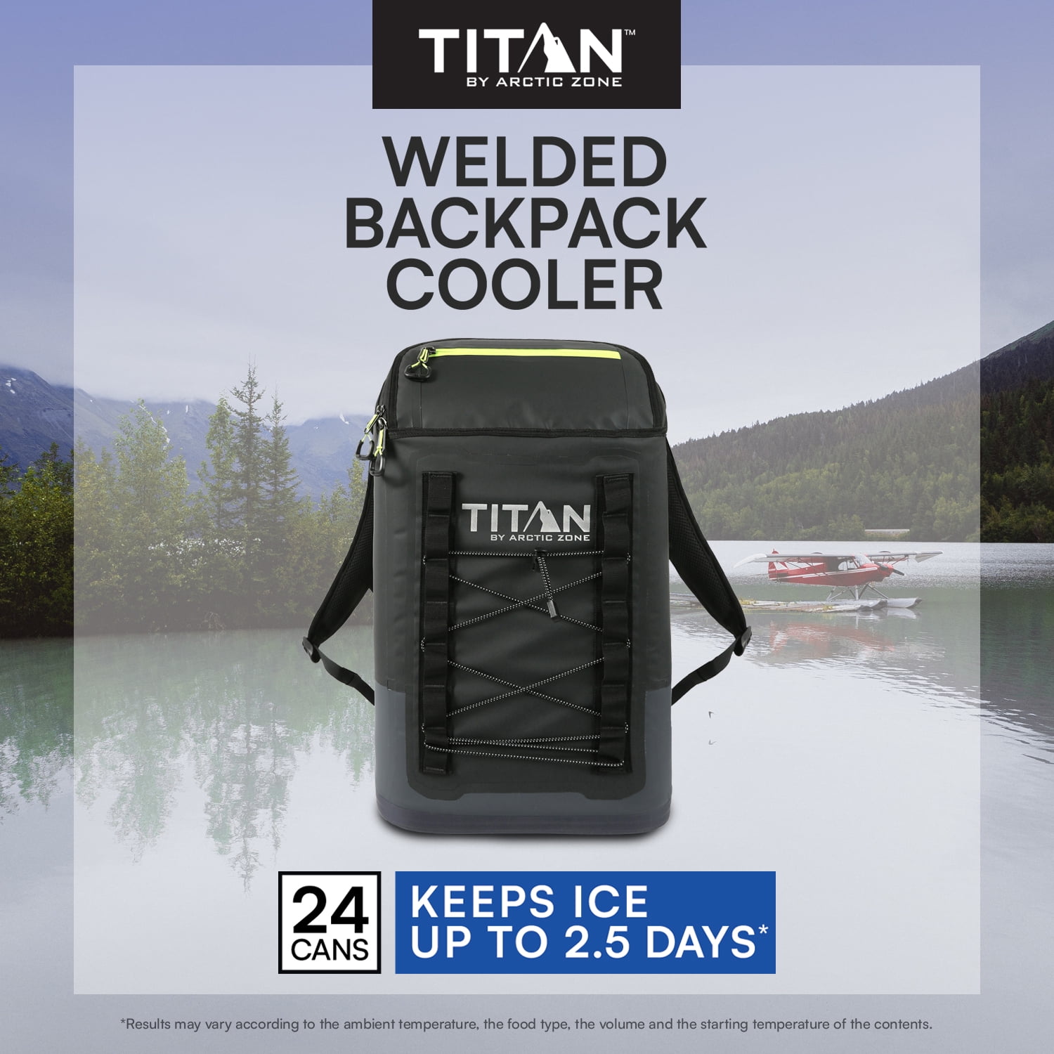 Titan by Arctic Zone 24 Can, 16 Quart Welded Cooler Backpack with Waterproof Exterior, Black