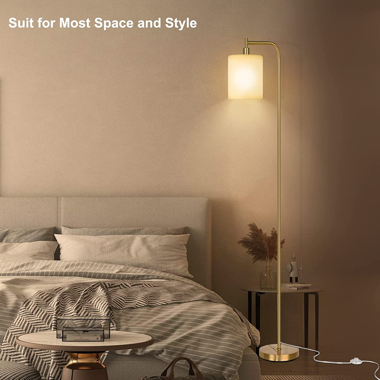 Rottogoon Modern Floor Lamp for Living Room Industrial LED Dimmable Reading Light Metal Gold