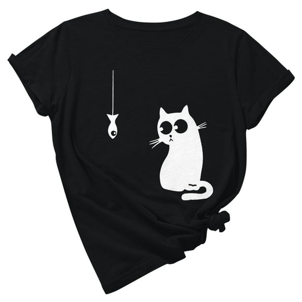 Camiseta de manga corta con estampado de animales y cuello redondo suelto a la moda de verano para mujer Pompotops hfajkhk134435