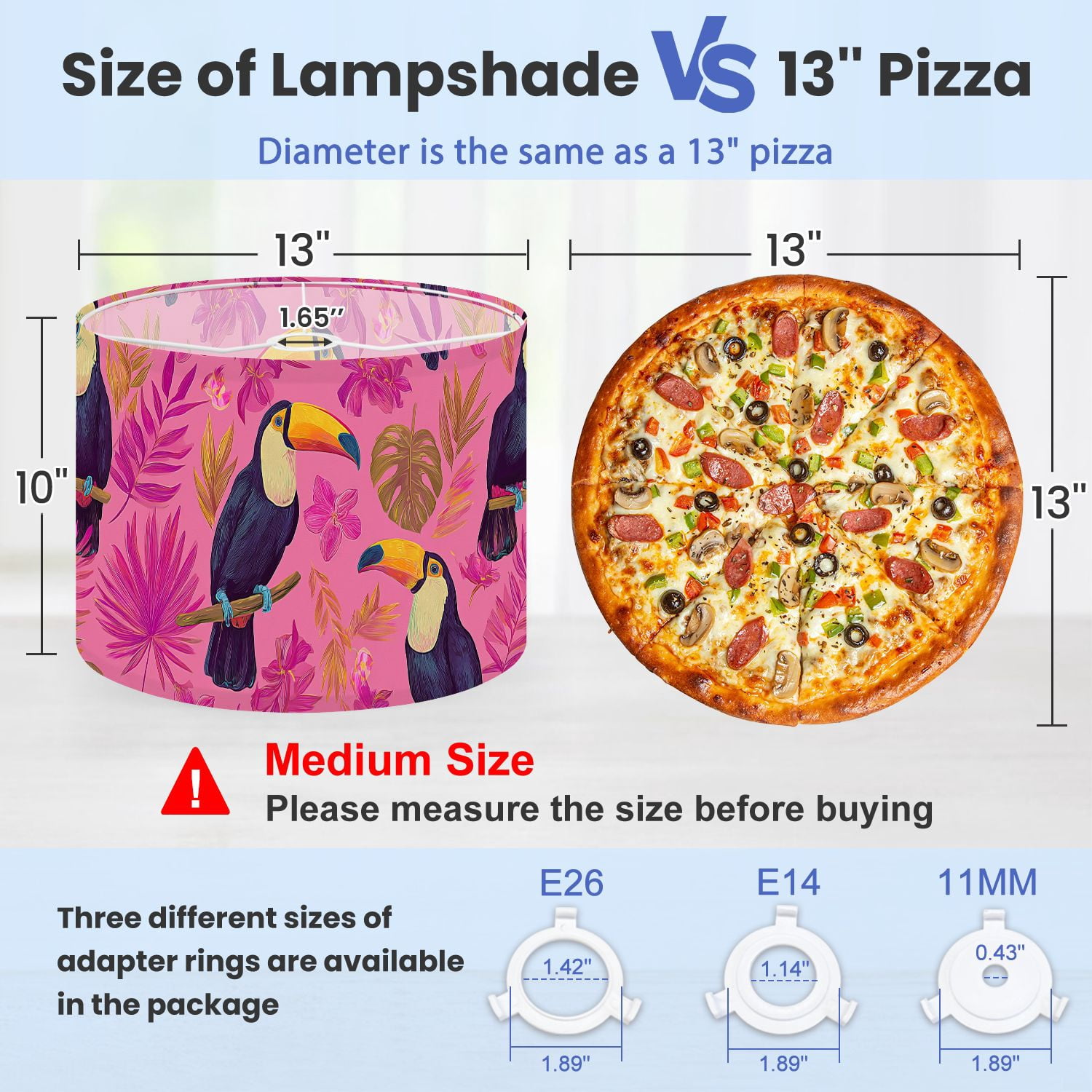 Lampshades 2 Pack Tropical Toucan Floral Pink 13"x13"x10" Light Shade for Table Lamps Floor Lamp Shades Lampshade Replacement Easy Assembly