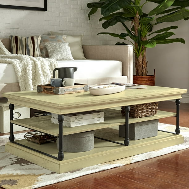 Weston Home Cabana Rectangular Storage Shelf Coffee Table Ivory White Com Weston Home Cabana Rectangular Storage, Ivory Coffee Table With Storage