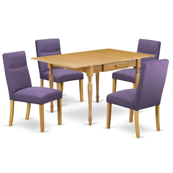 East West Furniture Monza 5-piece Wood Dining Set in Oak/Dahlia