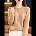 thumbnail image 4 of Suéter de Larga con Cuello Redondo de Color Liso para Mujer, Chaqueta de Punto Combinable para y Otoño Camello Dorado L, 4 of 8