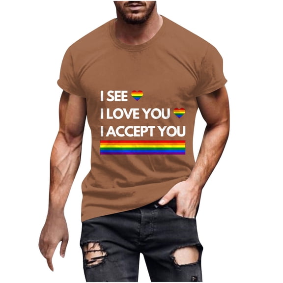 WREESH Men's Short Sleeve T-Shirt Round Neck Summer Casual Wear with Graphic Print Brown