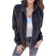 thumbnail image 3 of Yokua Women's Corduroy Drawstring Hooded Pocket Zip Up Jacket Loose Shacket Coat, 3 of 8