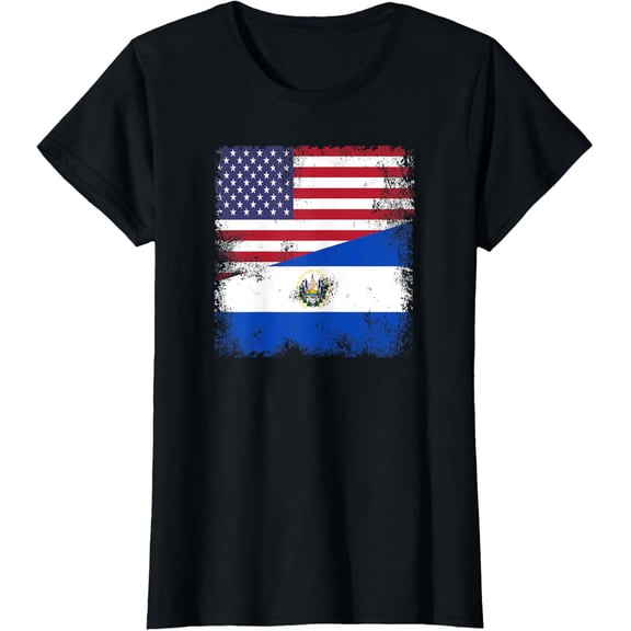 t-shirt Half Salvadoran Flag T-Shirt | Vintage El Salvador USA Gift mens,black,women,funny,journey,Crew Neck, Short Sleeve,printing