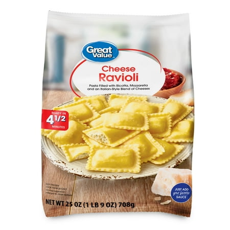 Great Value Cheese Ravioli, Pasta, 25 oz Bag (Frozen)