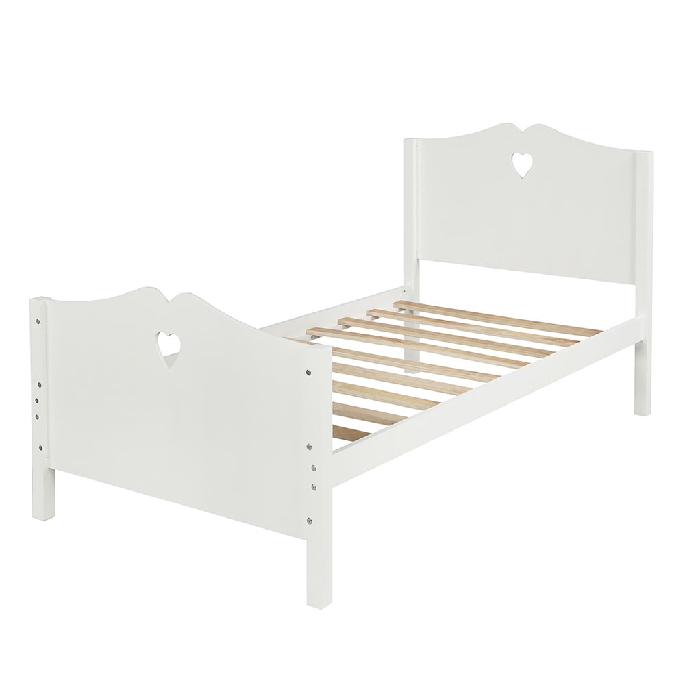 Private Jungle Platform Beds for Teens, Twin Size Bed Frame with Wood Slat Support and Headboard and Footboard, White Private Jungle Platform Beds for Teens, Twin Size Bed Frame with Wood Slat Support and Headboard and Footboard, White