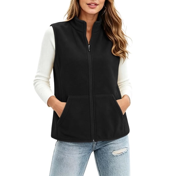 Edvintorg Women Vest Plus Size Fashion Sleeveless Loose Casual Zip up Jacket with Pocket Fall Womens Clothes Black S-3XL