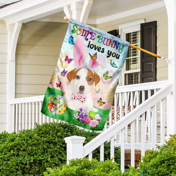 FLAGWIX Jack Russell Terrier Easter Some Bunny Loves You Flag, Outdoor Easter Decoration - House Flag (29.5" x 39.5")
