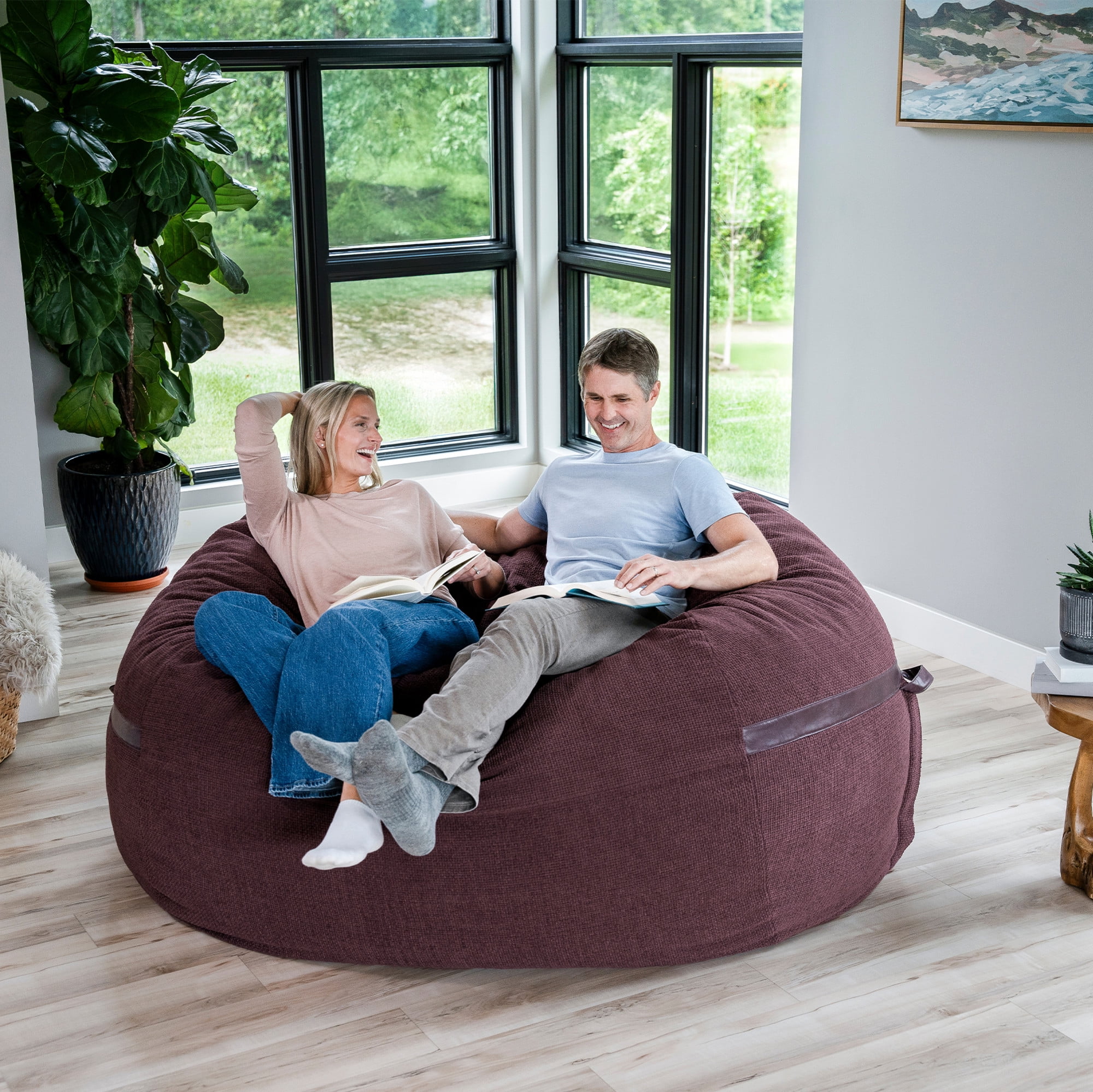 Big Joe Fuf 8Ft Giant Foam Bean Bag Chair, Oversized Couch with Removable Cover for Kids, Teens, Adults, Merlot Cloudweave, 8 Foot
