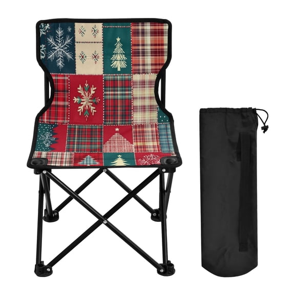 600D Oxford Camping Chair Portable Foldable Chair Supports 220 lbs for Picnic, Fishing, Backpacking Christmas Patchwork Pattern