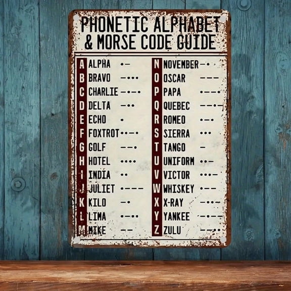 HELLOYOUNG Metal Morse Code Chart Wall Art Vintage Phonetic Alphabet Sign for Home Office Decor Rustic Tin Poster