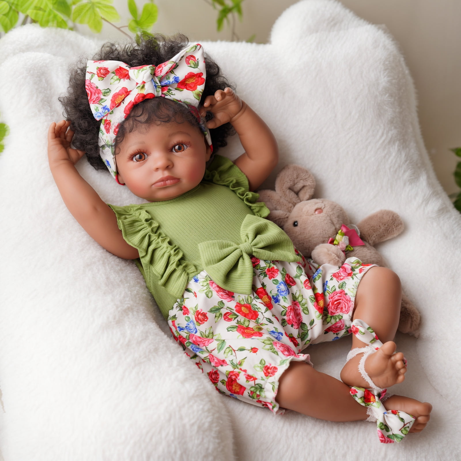 BABESIDE Reborn Dolls Black -20Inch -Soft cloth Body & Curls -Dolls African American Dolls Cloth Body with Gift Box for Kids