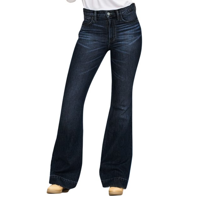 Gibobby Pantalones para mujer Pantalones vaqueros sueltos de estilo de moda con diseño de pierna recta de cintura alta informal para mujer(Azul oscuro,M)