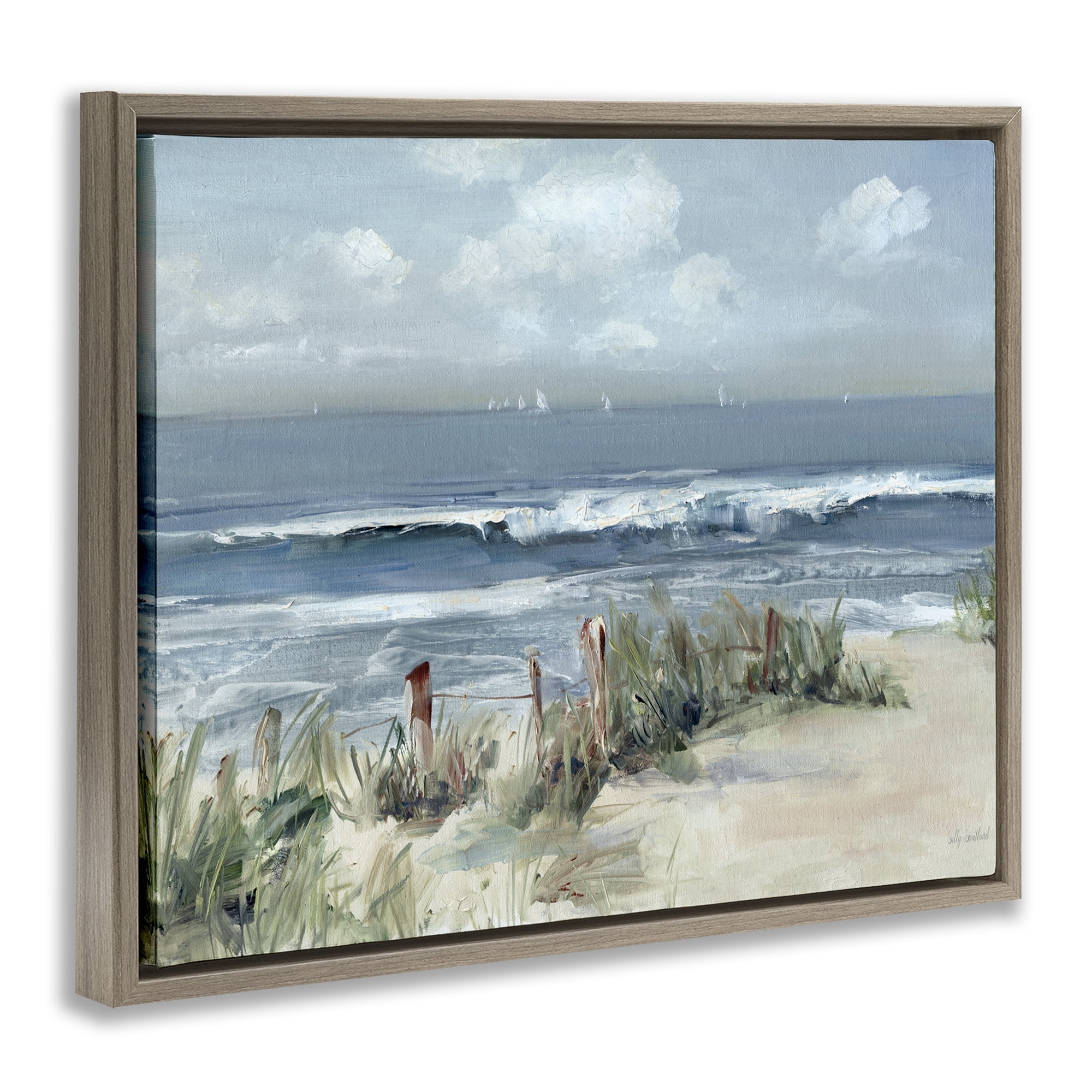 Stupell Industries Brushed Expression of Coast Brown Framed Floater Canvas Wall Art, design by Sally Swatland