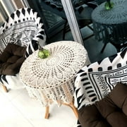 Round Small Lace Table Cloth - Vintage Manual Crochet Flowers Tablecloth for Round Coffee Table White