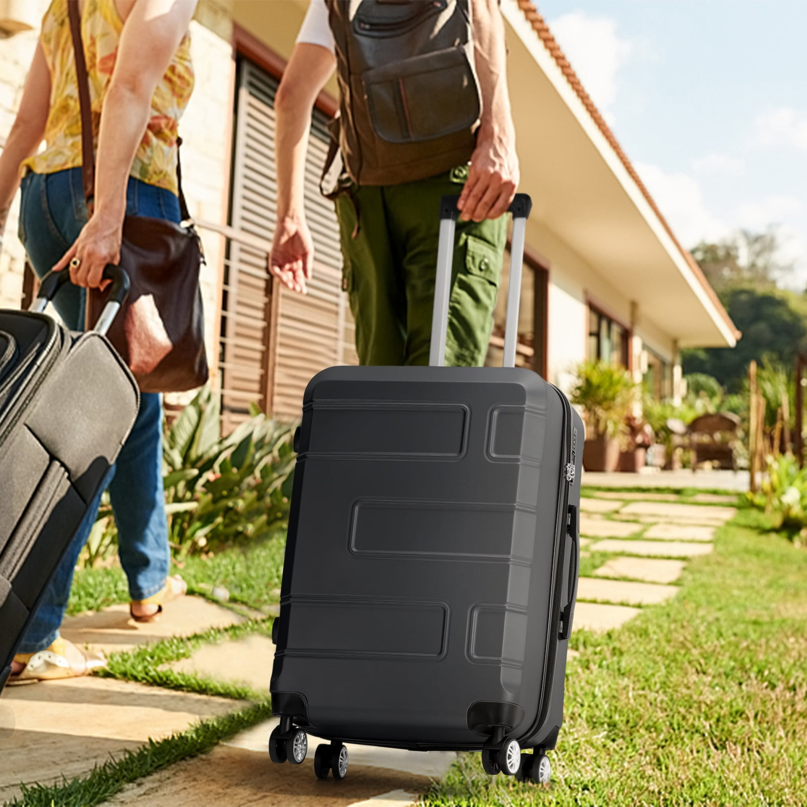Hikolayae TSA Lock 3 Piece Luggage Sets Hardside Spinner in Charcoal