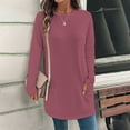 thumbnail image 2 of Oversized Tshirts for Women Warm Loose Round Neck Solid Long Sleeve Crewneck Sweatshirts Women with 2 Pockets Wine Size M, 2 of 5