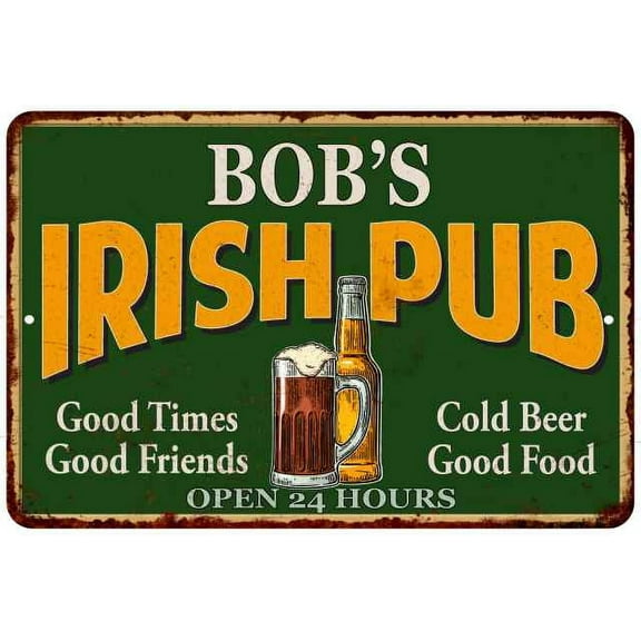BOB'S Irish Pub Beer Metal Sign Bar Decor 8x12 108120013269