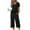 Black, variant on Ekouaer Women's Pajama Sets Short Sleeve Sleepwear Button Up 2 Piece Pj Loungewear Top and Capri Pants Black