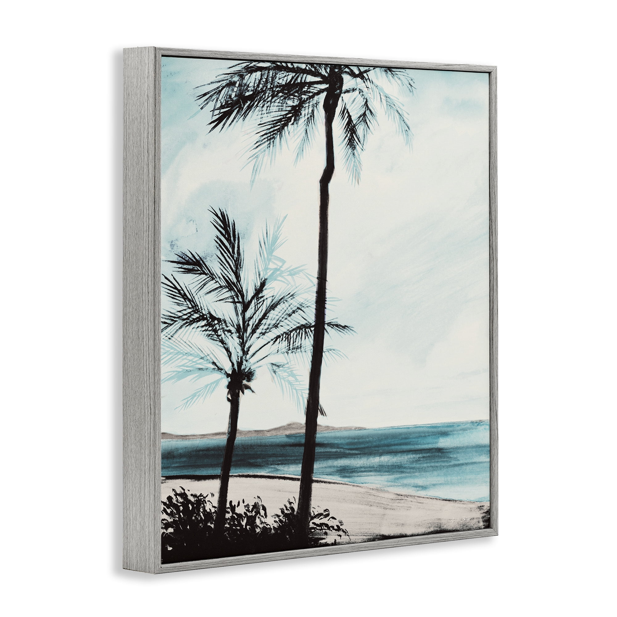 Stupell Industries Beach Palm Silhouettes Coastal Painting Gray Framed Art Print Wall Art, 24 x 30