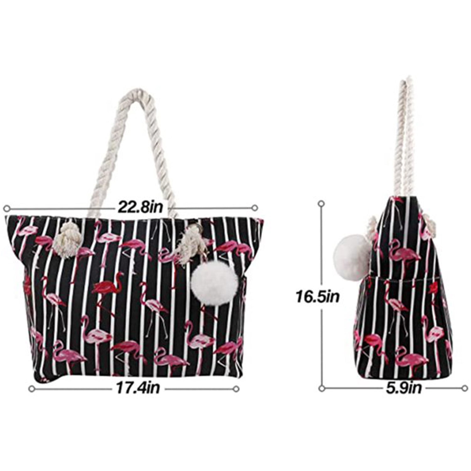Extra Large Beach Bags Totes Women Waterproof Sandproof Big Tote Bag with Zipper Inner Pockets Rope Handle Canvas with Zip Closure Swim Pool Gym Picnic Travel Weekend Accessorie Flamingo Handbag Gifts