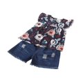 thumbnail image 3 of Girls Clothes Set Blue Short Sleeve  Collar Tops and Shorts, 3 of 5