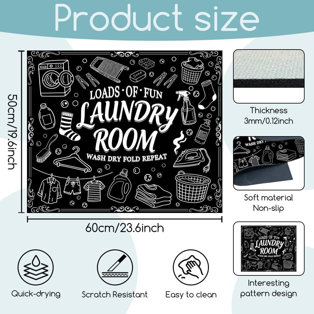 Black Funny Laundry Room Washer Dryer Dust Cover Mat 23.6x19.7inch Laundry-themed Elements Washing Machine Top Protector Pads