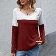 thumbnail image 2 of Kaemgyyd Shirt for Women Fall Fashion Clothing Long Sleeve Tops for Women Casual Loose Color Block Basic Tee with Button, 2 of 7