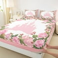 thumbnail image 3 of Feelyou Pink Castle Print Twin Sheet Sets for Kids, Romantic Spring Rose Floral Twin Fitted Sheet, Fairy Tale Princess Flat Sheet, Luxury Bedroom Decor, 3pcs, 3 of 7