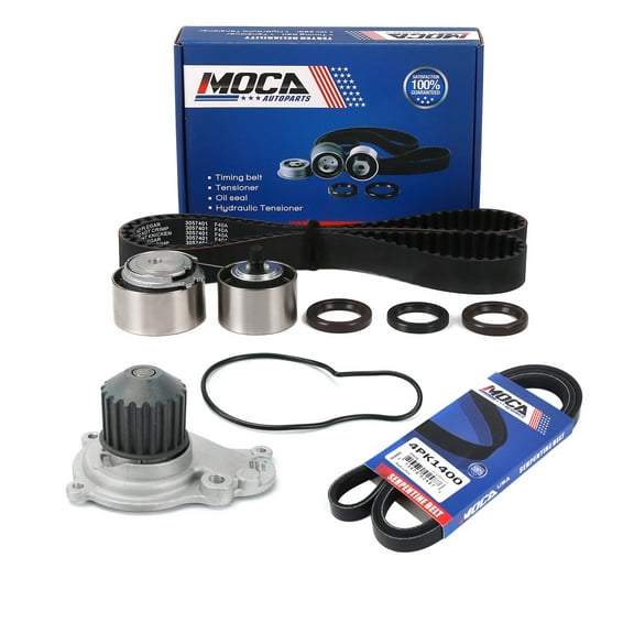 MOCA AUTOPARTS Timing Belt Kit with Water Pump 4PK1400 Serpentine Belt Fit for 2004-2010 Chrysler PT Cruiser 2.4L & 2004-2005 Dodge Neon 2.4L