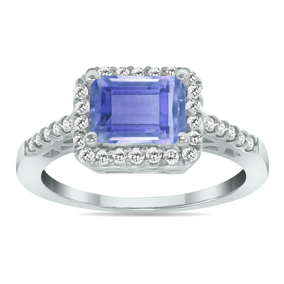 SZUL Women's 2 1/2 Carat TW Emerald Cut Tanzanite Diamond Ring in 10K White Gold