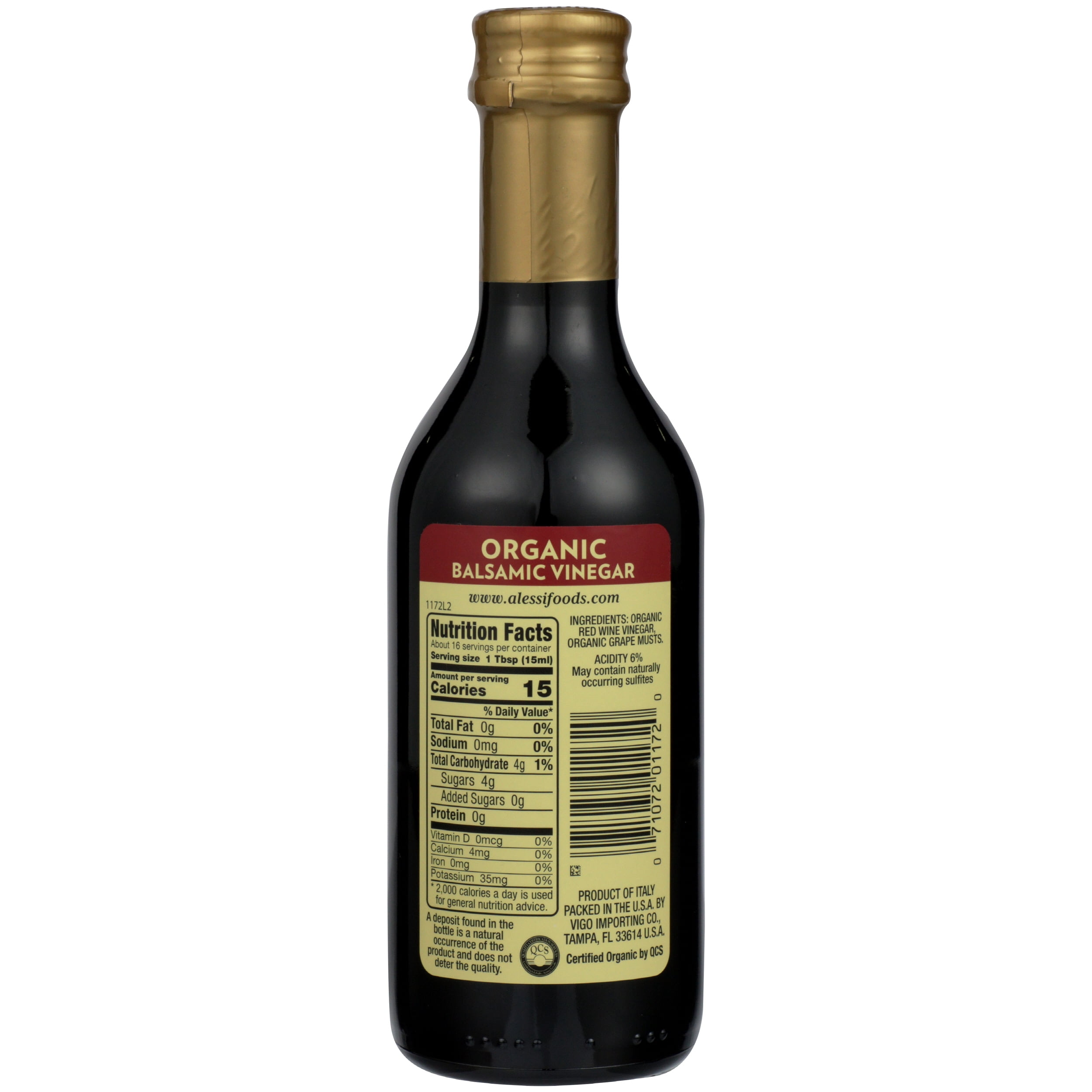 Pack of 6, Alessi Organic Premium Balsamic Vinegar, 8.5 fl oz
