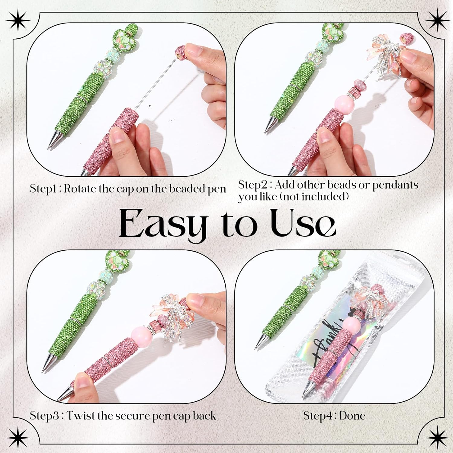 15Pcs Full Rhinestone Glitter Beadable Pens, DIY Diamond Pen Kit for Journaling & Craft Making