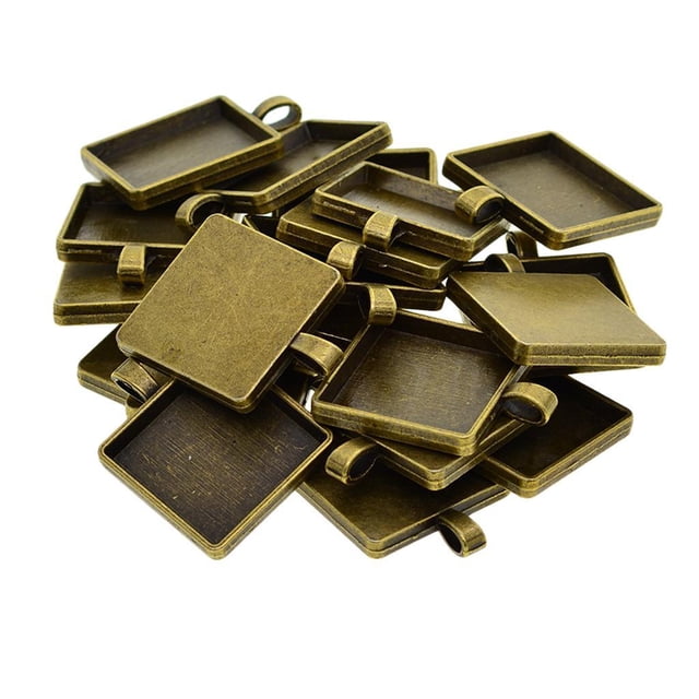 Paquete De 20 Bandejas De Bisel, Colgante Cuadrado, Base De Cabujón, Collar, Conector De