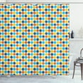thumbnail image 1 of Dots Shower Curtain, Geometric Retro Style Vibrant Colored Dots in Sequential Order on White Background, Fabric Bathroom Set with Hooks, 69W X 75L Inches Long, Multicolor, by Ambesonne, 1 of 3