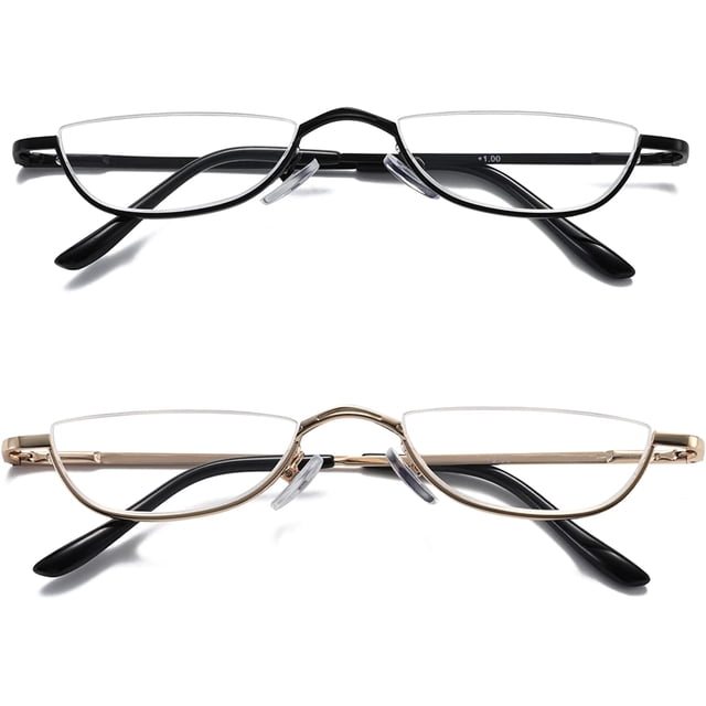 Viseng Half Frame Reading Glasses for Women Men Slim Half Moon Lens Readers Metal Semi Rimless Eyewear