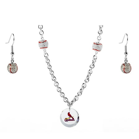 St. Louis Cardinals Crystals from Swarovski Baseball Necklace & Earrings