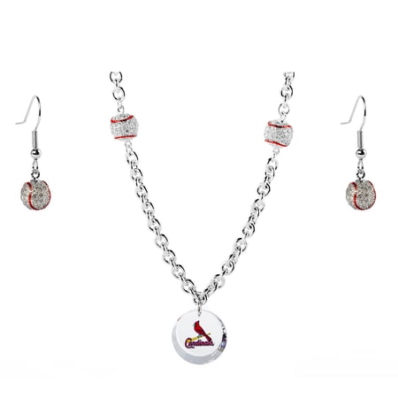 St. Louis Cardinals Crystals from Swarovski Baseball Necklace & Earrings