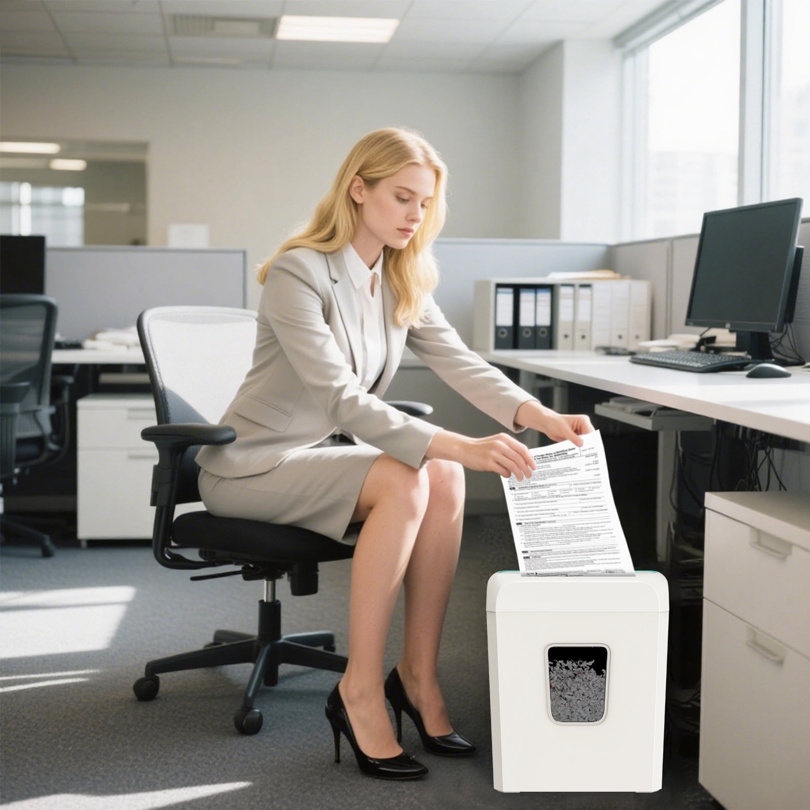 6-Sheet Cross-Cut for Staples, Clips, Documents Credit Card paper Shredder with 3.4 Gal Wastebasket & Portable Handle for Home&Office