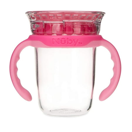 Luv N Care/NUBY Nuby 360 Edge 2 Stage Drinking Rim Cup with Removable Handles & hygienic Cover: 8 Oz/ 240 Ml, 12M+, Pink 80662