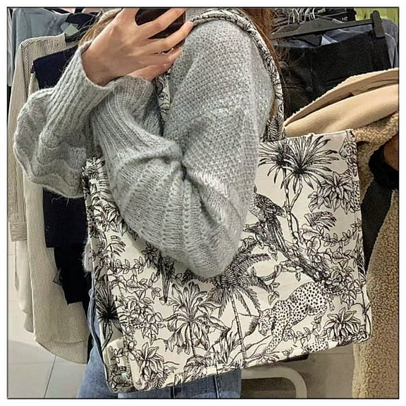 JennyShop Embroidery Women's Bag New Tote Bag Handbag Large Capacity Woven Shopping Bag Shoulder Canvas Bag Canvas Bag