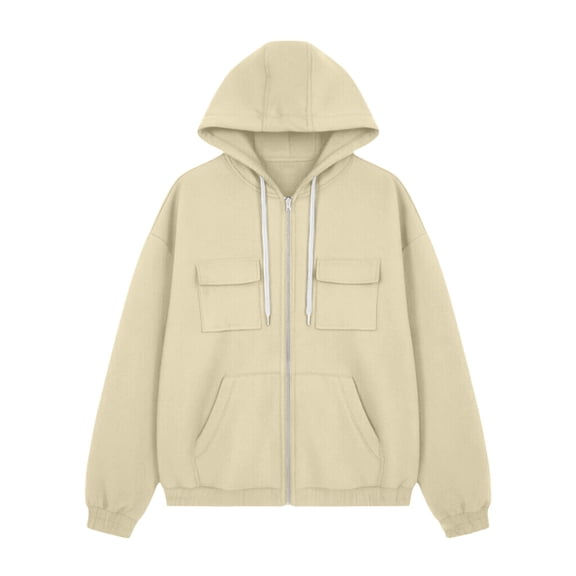 YWMJI Women Zip Up Hoodies Fleece Sweatshirts Oversized Soft Cozy Warm Long Sleeve Layering Jacket with Pockets Drop Shoulder Casual Coats Casual Track Jackets Fashion Workout Outfits Beige L
