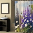 thumbnail image 2 of Fabric Shower Curtain Oil Painting Style White Daisy Purple Lavender Bees Garden Shower Curtains with 12 Hooks Waterproof Machine Washable Bath Curtains for Bathroom, 36 x 72in, 2 of 6
