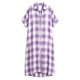 thumbnail image 5 of KHONTS Women's Linen Maxi Shirt Dress Short Sleeve Button down Casual Dress Loose Summer Gingham Beach Cover up Dresses Purple L, 5 of 5