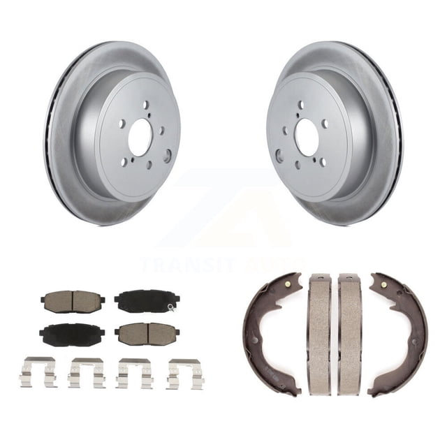 Transit Auto Rear Disc Coated Rotors Ceramic Pads and Parking Brake Shoes Kit for Car Subaru Outback Legacy KGC-103136